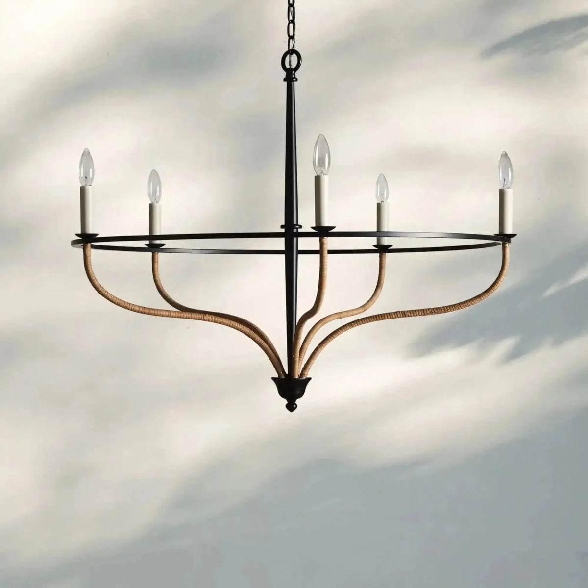 Rosalind Rattan Chandelier in Black - Zelno Lighting