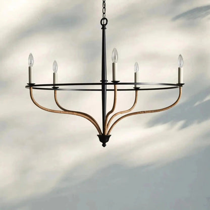 Rosalind Rattan Chandelier in Black - Zelno Lighting