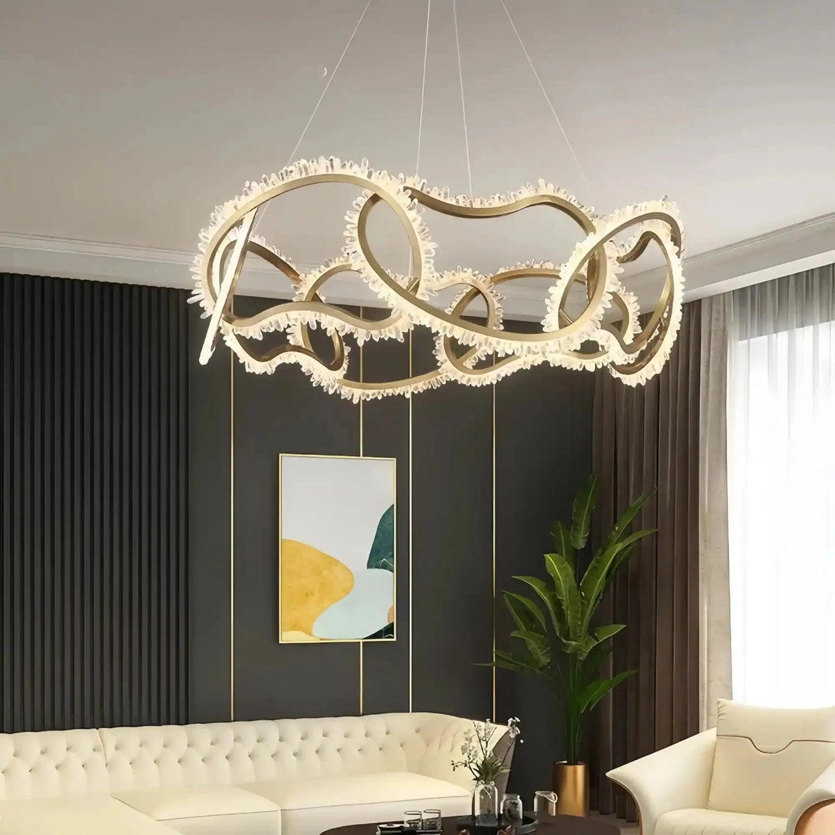 Rose Rock Crystal Multi-ring Chandelier Modern Chandelier Restaurant - Zelno Lighting