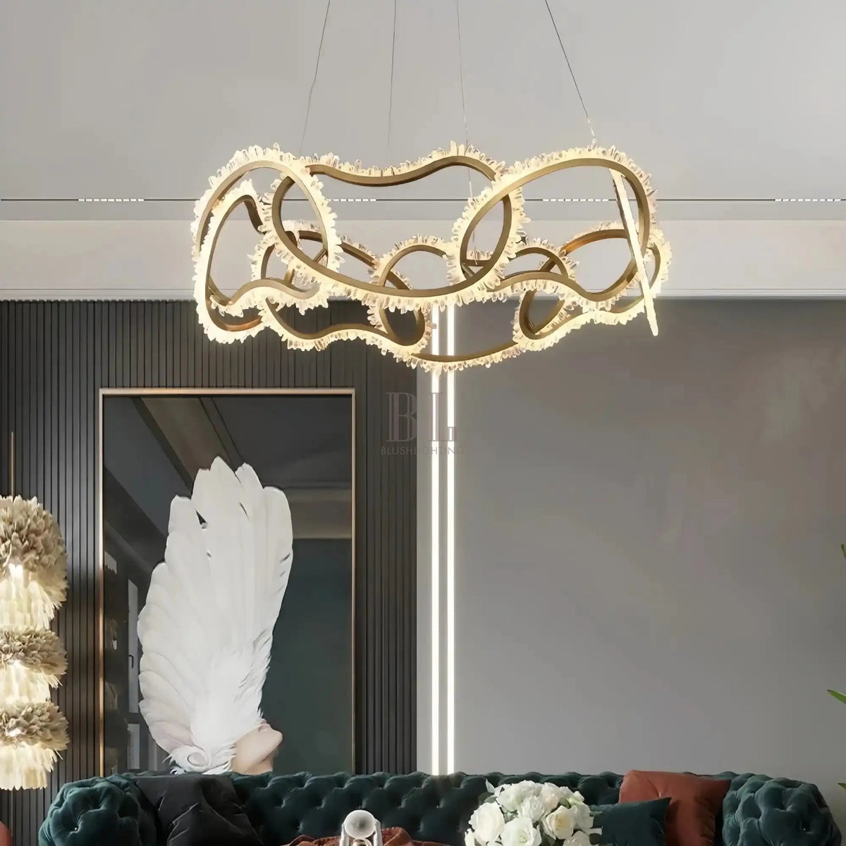 Rose Rock Crystal Multi-ring Chandelier Modern Chandelier Restaurant - Zelno Lighting