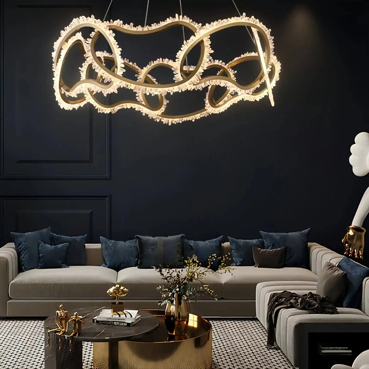 Rose Rock Crystal Multi-ring Chandelier Modern Chandelier Restaurant - Zelno Lighting