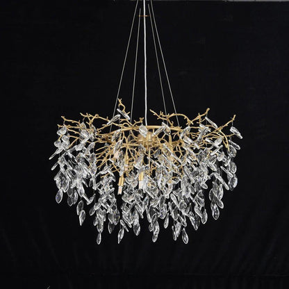 Round Gold Clear Modern Crystal Branch Chandelier - Zelno Lighting