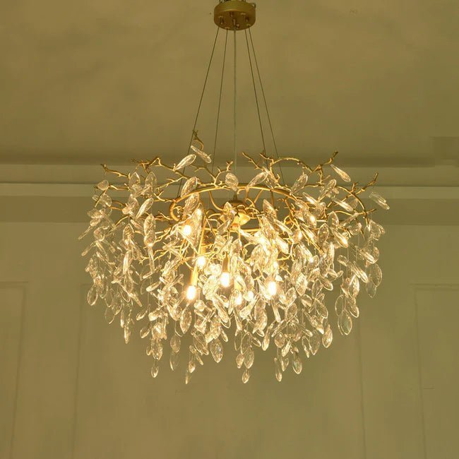 Round Gold Clear Modern Crystal Branch Chandelier - Zelno Lighting