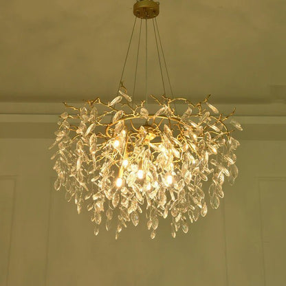 Round Gold Clear Modern Crystal Branch Chandelier - Zelno Lighting