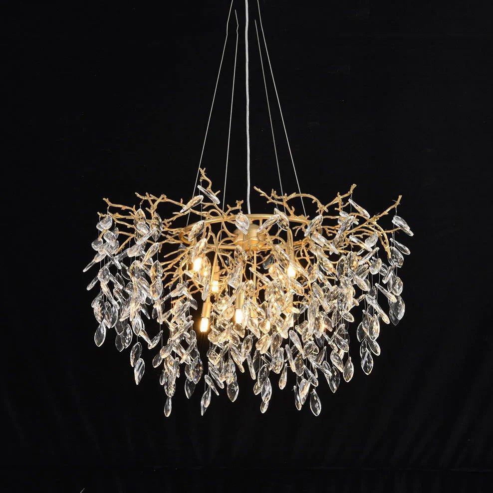 Round Gold Clear Modern Crystal Branch Chandelier - Zelno Lighting