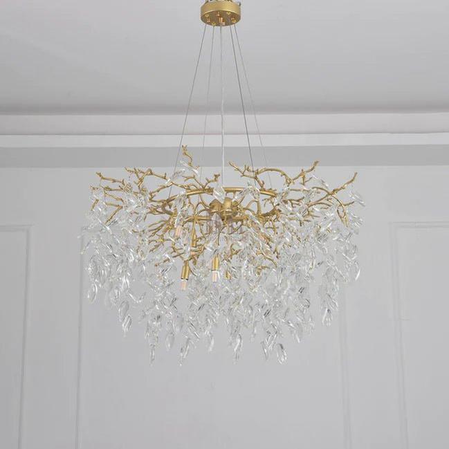 Round Gold Clear Modern Crystal Branch Chandelier - Zelno Lighting