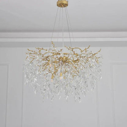 Round Gold Clear Modern Crystal Branch Chandelier - Zelno Lighting