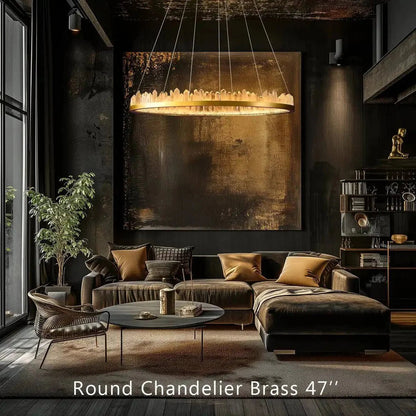Round Modern Chandelier Brass & Clear Geode Quartz Crystal Hanging Light - Zelno Lighting