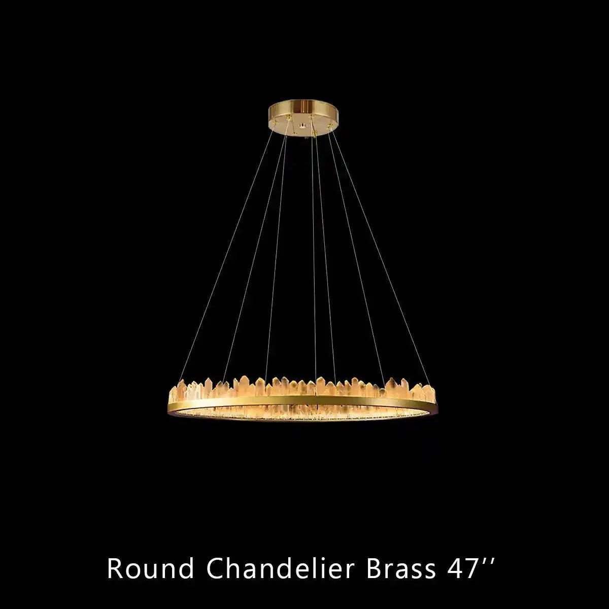Round Modern Chandelier Brass & Clear Geode Quartz Crystal Hanging Light - Zelno Lighting