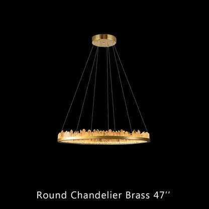 Round Modern Chandelier Brass & Clear Geode Quartz Crystal Hanging Light - Zelno Lighting
