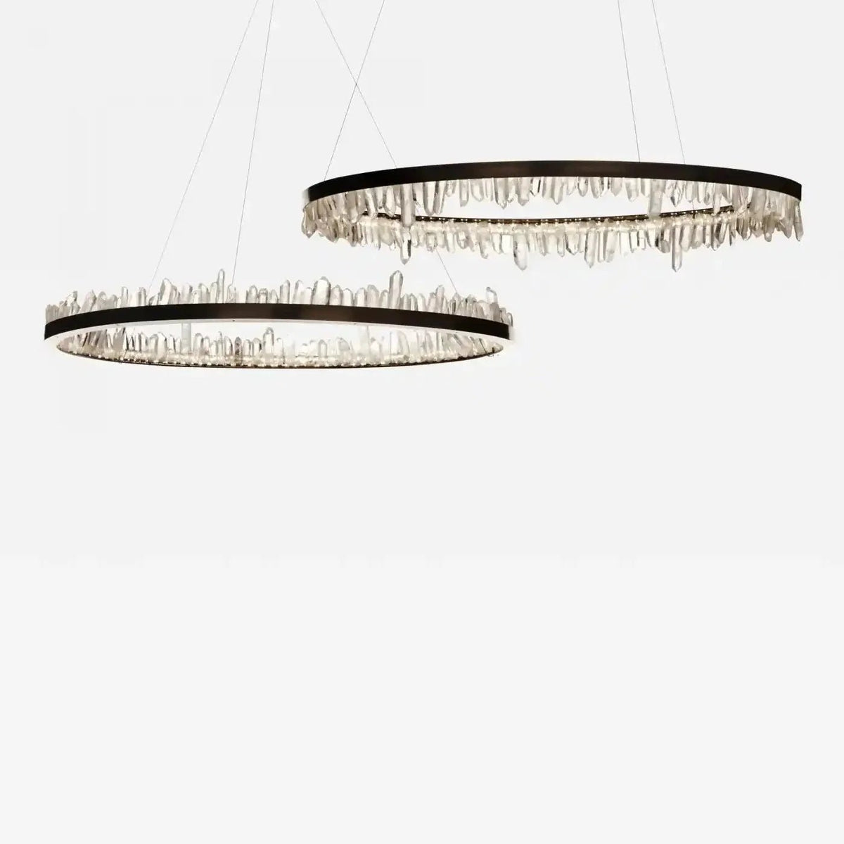 Round Modern Chandelier Brass & Clear Geode Quartz Crystal Hanging Light - Zelno Lighting