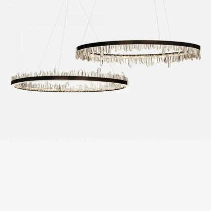 Round Modern Chandelier Brass & Clear Geode Quartz Crystal Hanging Light - Zelno Lighting