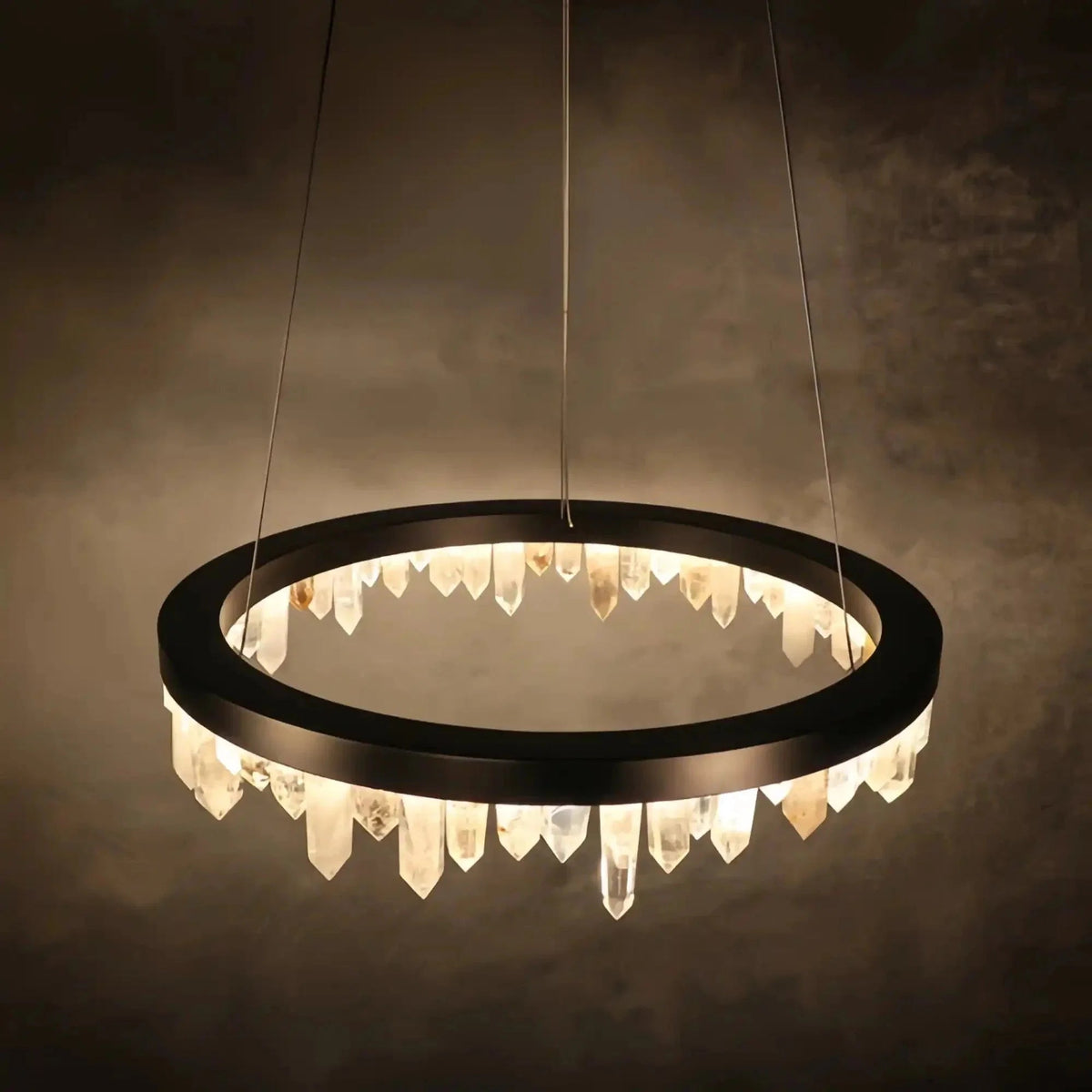 Round Modern Chandelier Brass & Clear Geode Quartz Crystal Hanging Light - Zelno Lighting