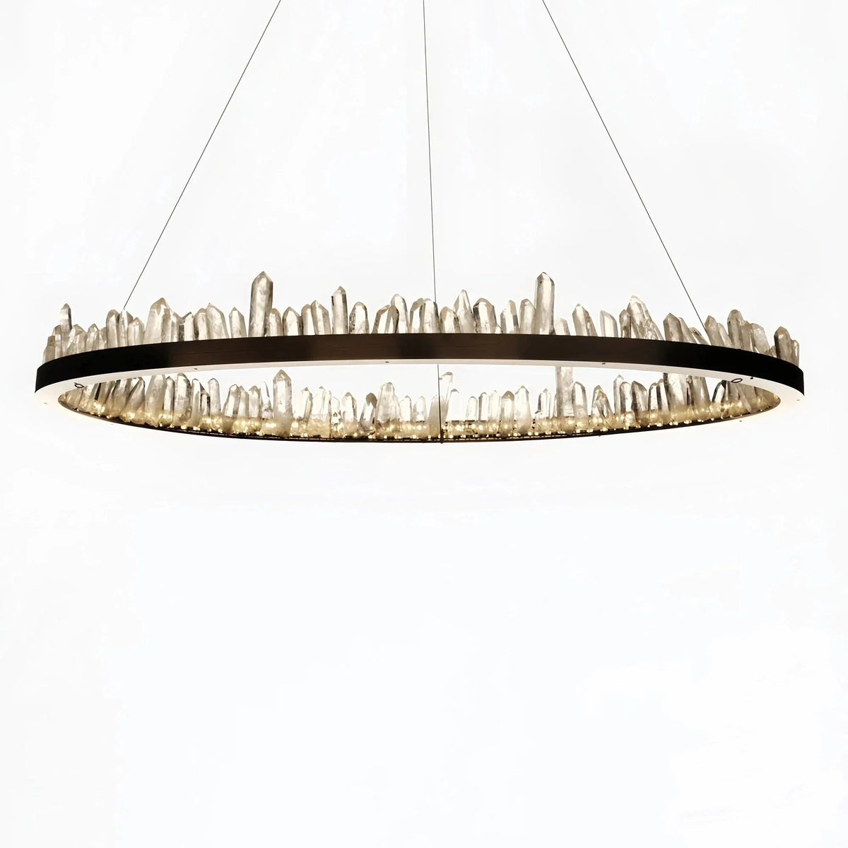 Round Modern Chandelier Brass & Clear Geode Quartz Crystal Hanging Light - Zelno Lighting