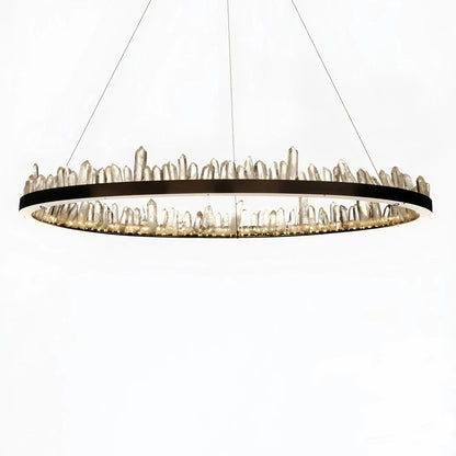 Round Modern Chandelier Brass & Clear Geode Quartz Crystal Hanging Light - Zelno Lighting