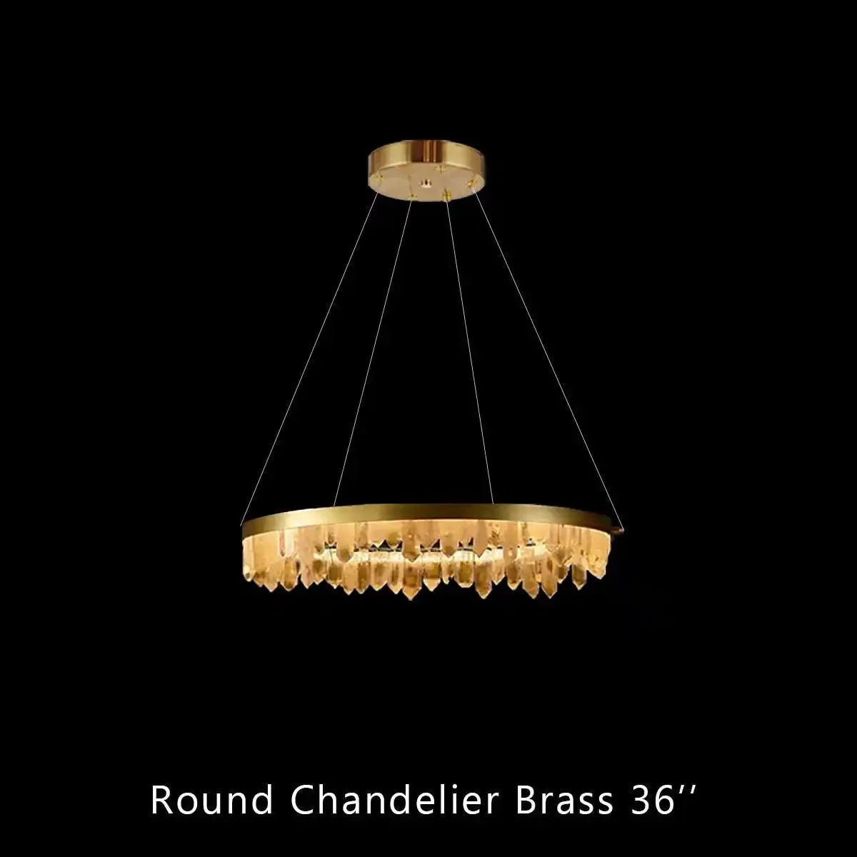 Round Modern Chandelier Brass & Clear Geode Quartz Crystal Hanging Light - Zelno Lighting