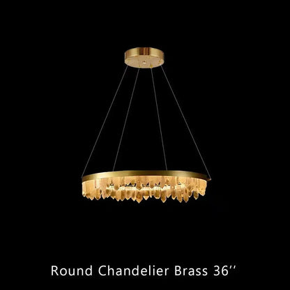 Round Modern Chandelier Brass & Clear Geode Quartz Crystal Hanging Light - Zelno Lighting