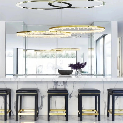 Round Modern Chandelier Brass & Clear Geode Quartz Crystal Hanging Light - Zelno Lighting