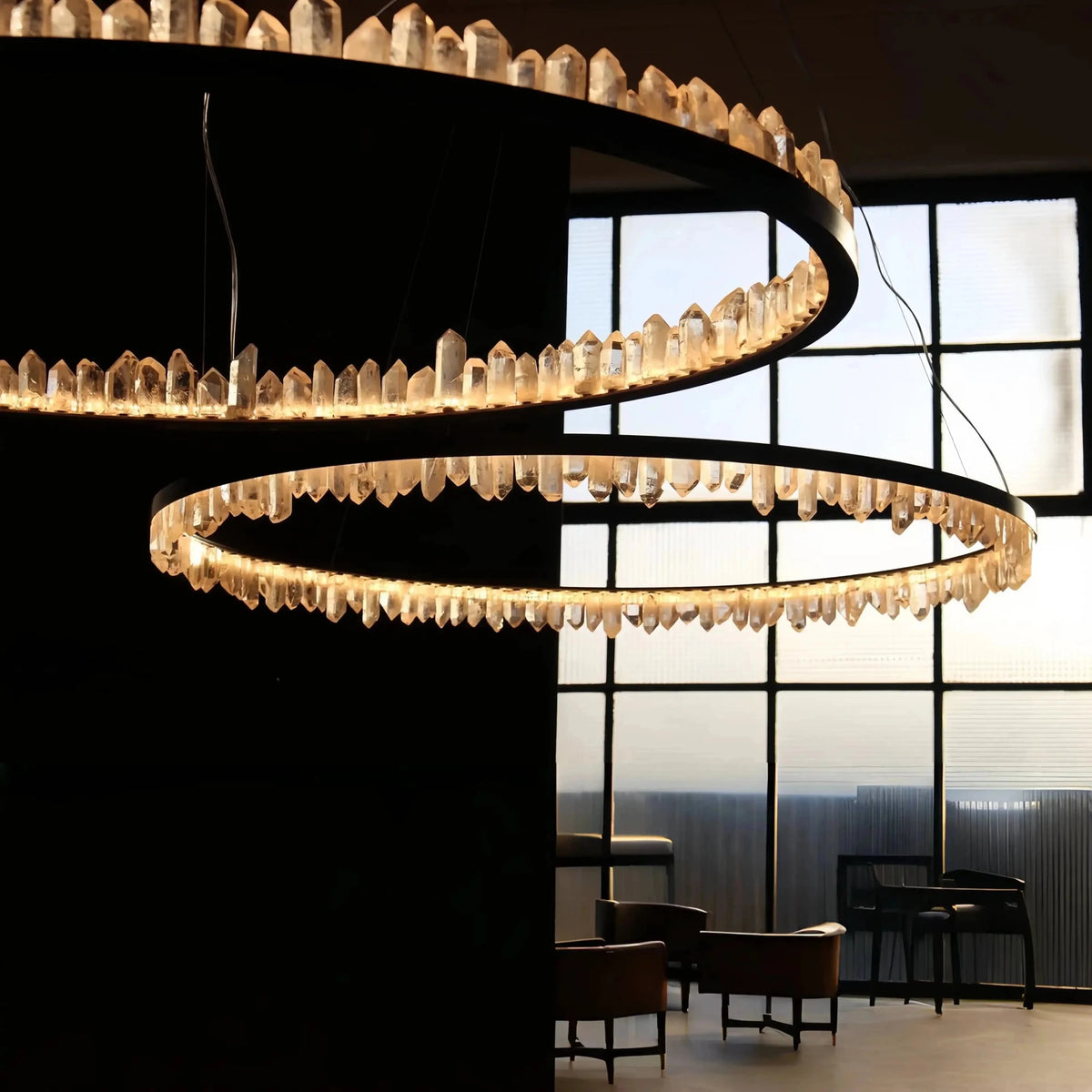 Round Modern Chandelier Brass & Clear Geode Quartz Crystal Hanging Light - Zelno Lighting