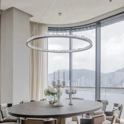 Round Modern Chandelier Brass & Clear Geode Quartz Crystal Hanging Light - Zelno Lighting