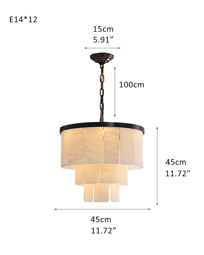 Round Tiered Alabaster Chandelier Lamp Black for Living Room, Bedroom, Dining Room - Zelno Lighting