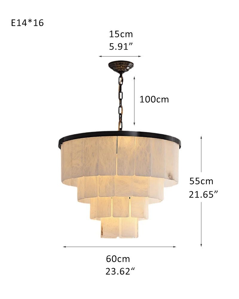 Round Tiered Alabaster Chandelier Lamp Black for Living Room, Bedroom, Dining Room - Zelno Lighting