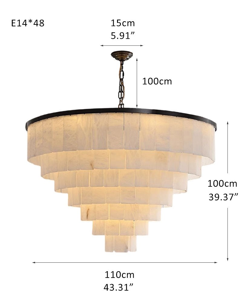 Round Tiered Alabaster Chandelier Lamp Black for Living Room, Bedroom, Dining Room - Zelno Lighting