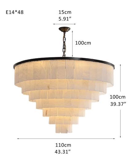 Round Tiered Alabaster Chandelier Lamp Black for Living Room, Bedroom, Dining Room - Zelno Lighting