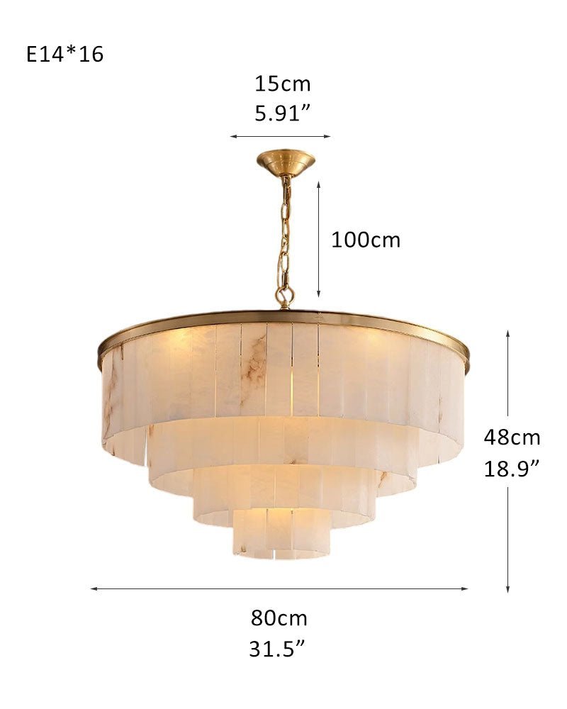 Round Tiered Alabaster Chandelier Lamp Black for Living Room, Bedroom, Dining Room - Zelno Lighting