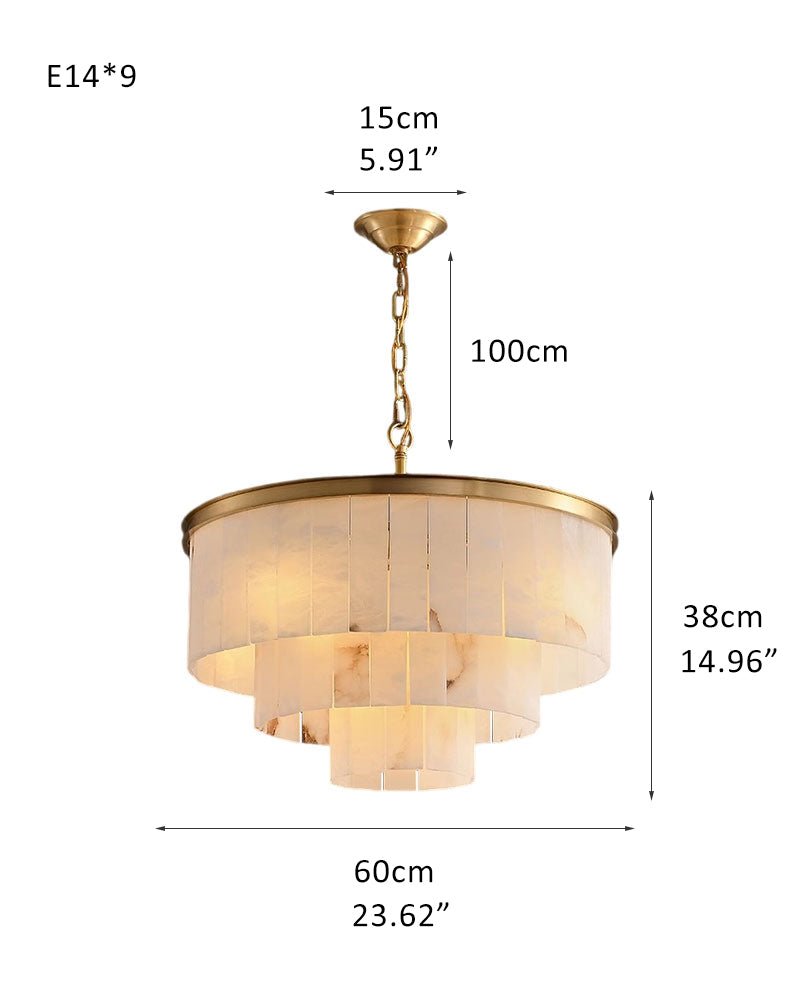 Round Tiered Alabaster Chandelier Lamp Black for Living Room, Bedroom, Dining Room - Zelno Lighting