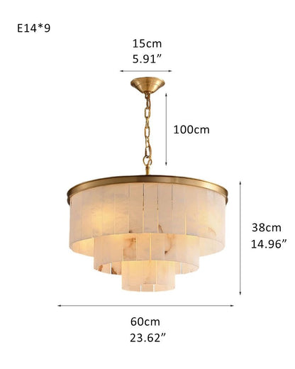 Round Tiered Alabaster Chandelier Lamp Black for Living Room, Bedroom, Dining Room - Zelno Lighting