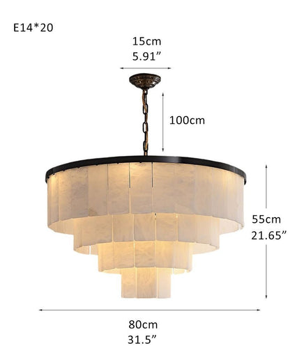 Round Tiered Alabaster Chandelier Lamp Black for Living Room, Bedroom, Dining Room - Zelno Lighting