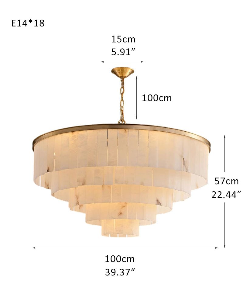 Round Tiered Alabaster Chandelier Lamp Black for Living Room, Bedroom, Dining Room - Zelno Lighting