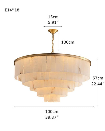 Round Tiered Alabaster Chandelier Lamp Black for Living Room, Bedroom, Dining Room - Zelno Lighting