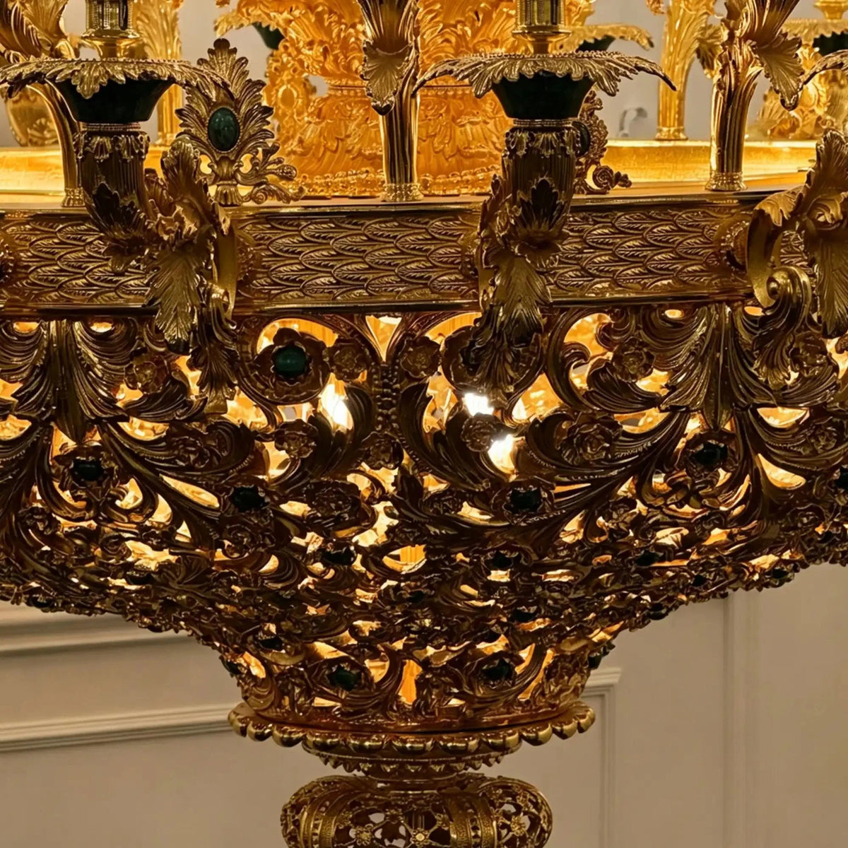 Royal Versailles Malachite Inlay Gilded Brass Candles Chandelier - Zelno Lighting