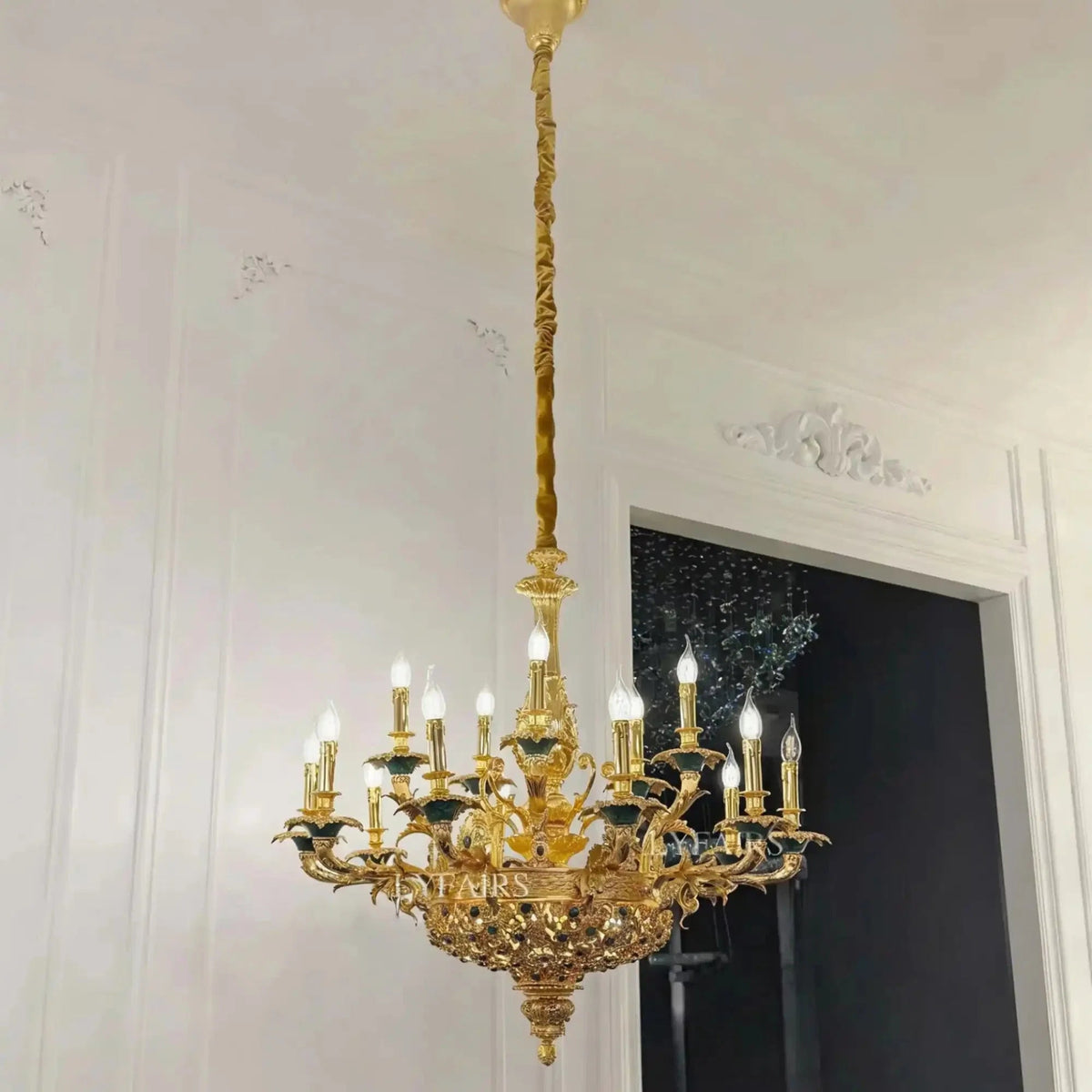 Royal Versailles Malachite Inlay Gilded Brass Candles Chandelier - Zelno Lighting