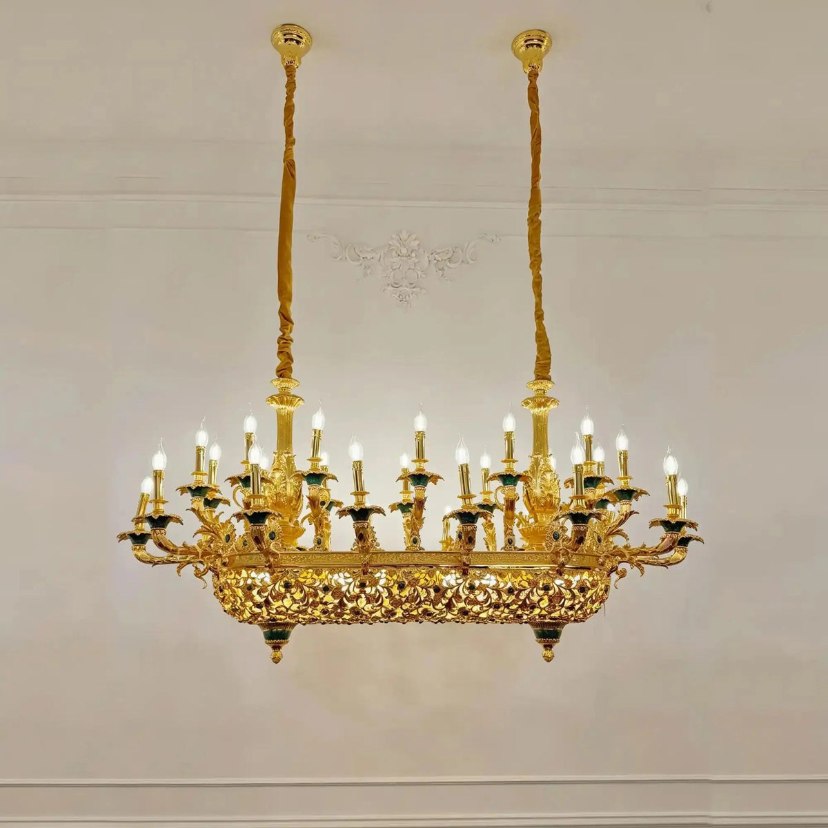 Royal Versailles Malachite Inlay Gilded Brass Candles Chandelier - Zelno Lighting
