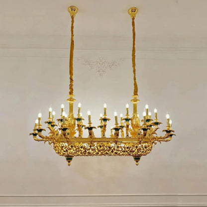 Royal Versailles Malachite Inlay Gilded Brass Candles Chandelier - Zelno Lighting