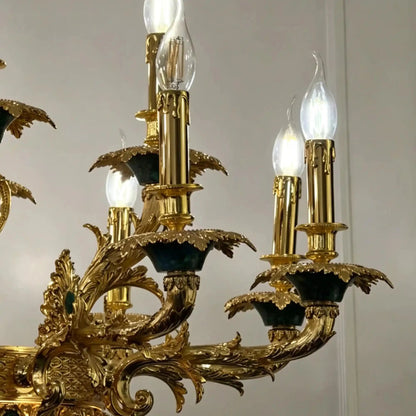 Royal Versailles Malachite Inlay Gilded Brass Candles Chandelier - Zelno Lighting