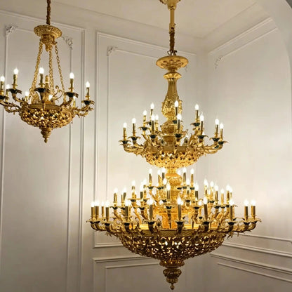 Royal Versailles Malachite Inlay Gilded Brass Candles Chandelier - Zelno Lighting