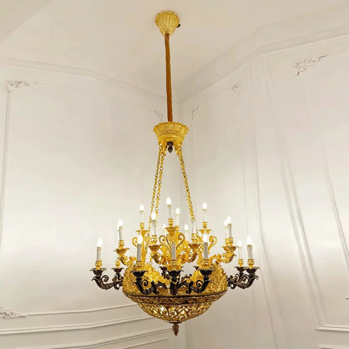 Royal Versailles Malachite Inlay Gilded Brass Candles Chandelier - Zelno Lighting