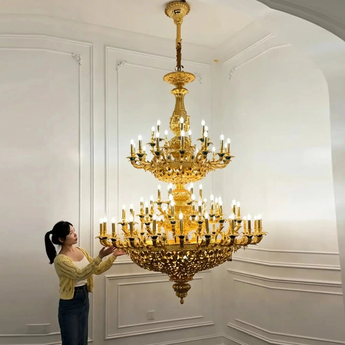 Royal Versailles Malachite Inlay Gilded Brass Candles Chandelier - Zelno Lighting