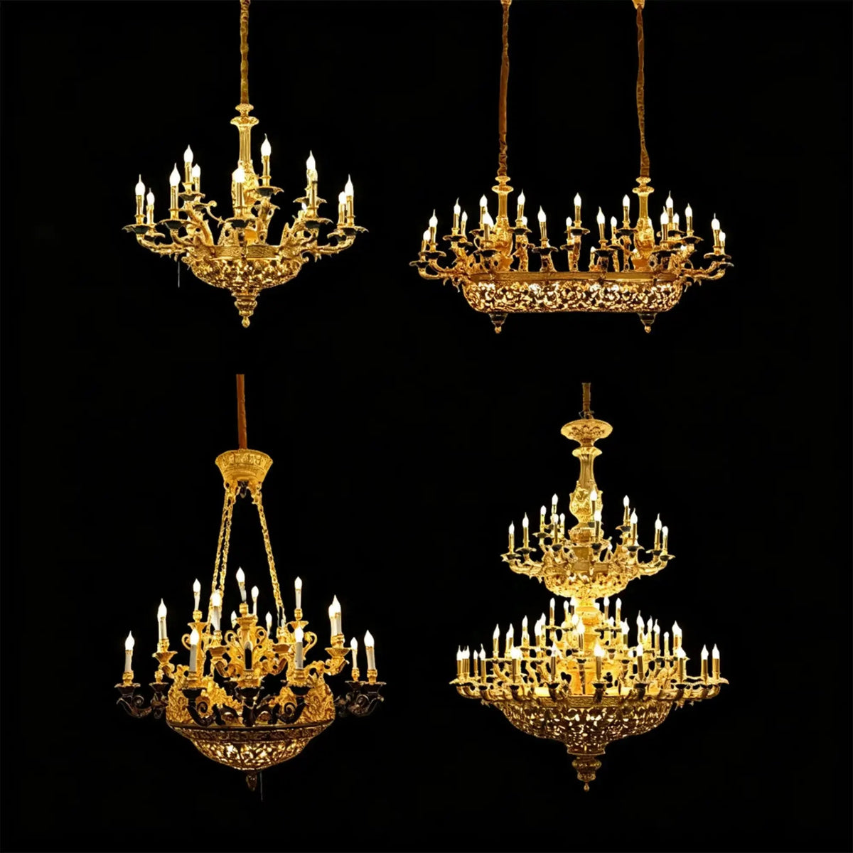 Royal Versailles Malachite Inlay Gilded Brass Candles Chandelier - Zelno Lighting