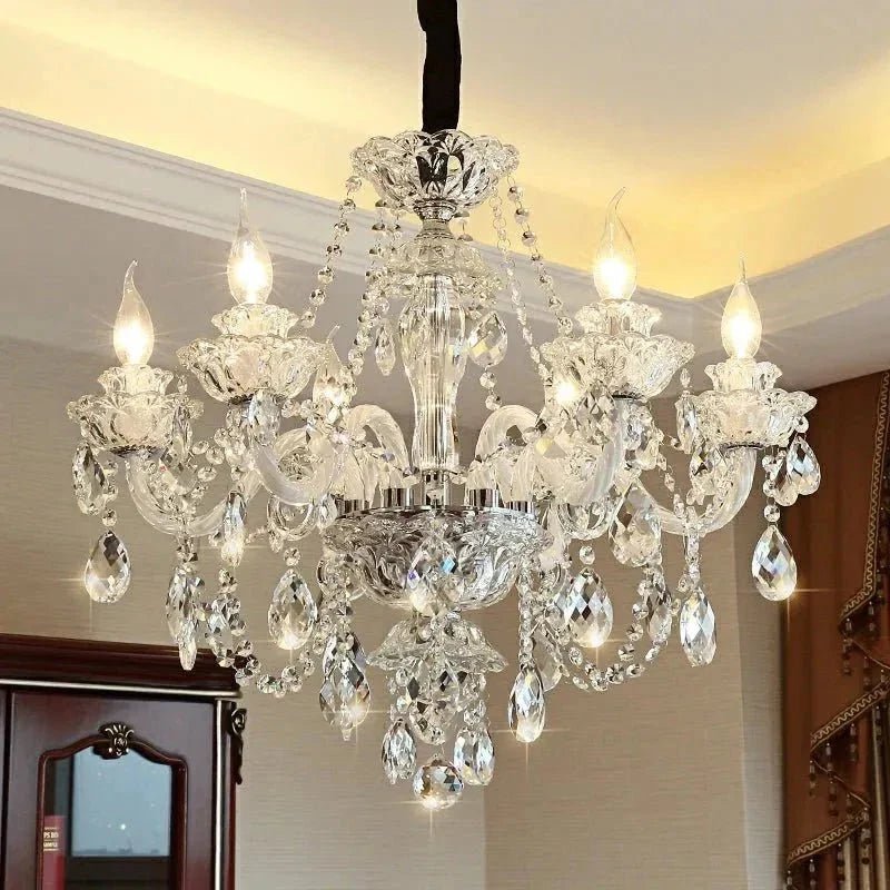 Rustic Antique European Candle Crystal Chandelier Popular Farmhouse Ceiling Light Fixture For Living Room - Zelno Lighting