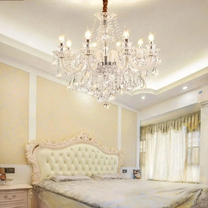 Rustic Antique European Candle Crystal Chandelier Popular Farmhouse Ceiling Light Fixture For Living Room - Zelno Lighting