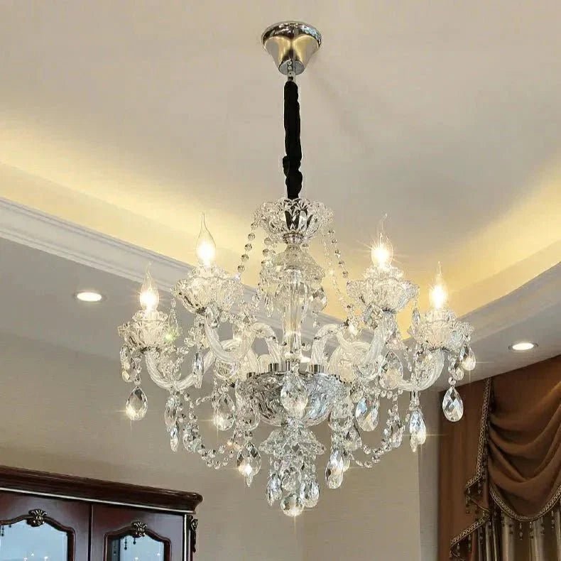 Rustic Antique European Candle Crystal Chandelier Popular Farmhouse Ceiling Light Fixture For Living Room - Zelno Lighting