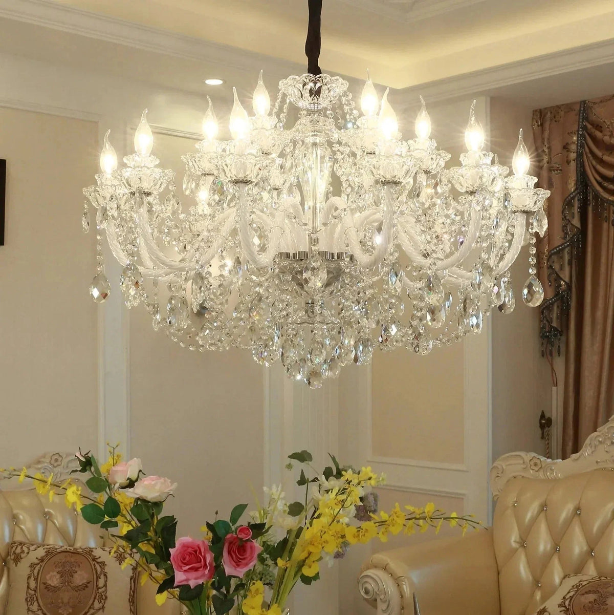 Rustic Antique European Candle Crystal Chandelier Popular Farmhouse Ceiling Light Fixture For Living Room - Zelno Lighting