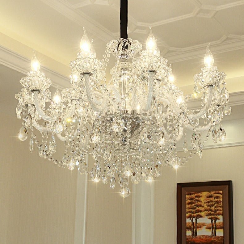 Rustic Antique European Candle Crystal Chandelier Popular Farmhouse Ceiling Light Fixture For Living Room - Zelno Lighting