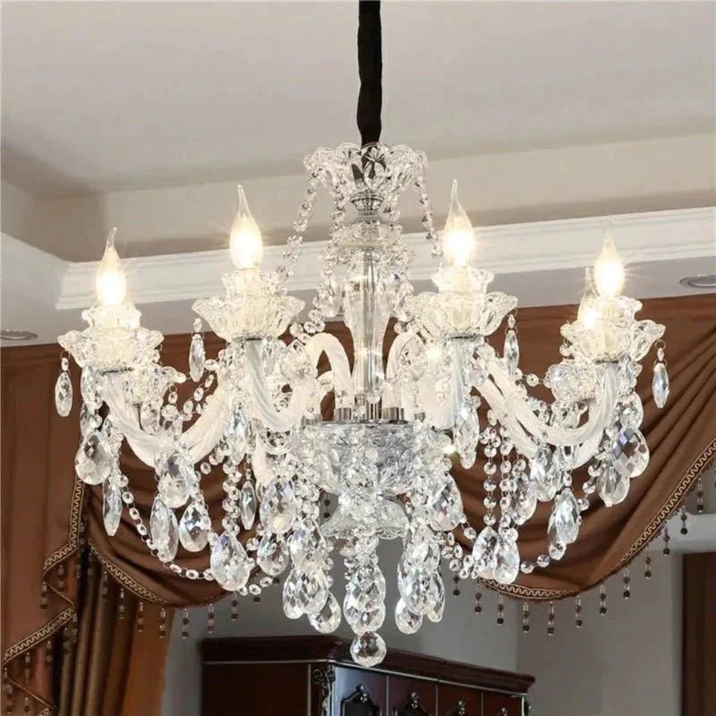 Rustic Antique European Candle Crystal Chandelier Popular Farmhouse Ceiling Light Fixture For Living Room - Zelno Lighting