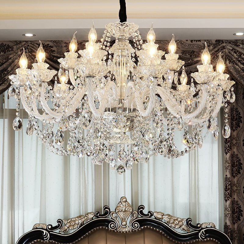 Rustic Antique European Candle Crystal Chandelier Popular Farmhouse Ceiling Light Fixture For Living Room - Zelno Lighting